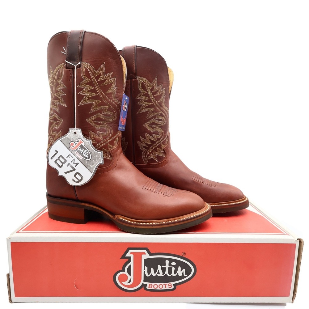 Justin Vintage 90s Western Boots Mens 11 D Red Brown Leather Cowboy 1135 NIB